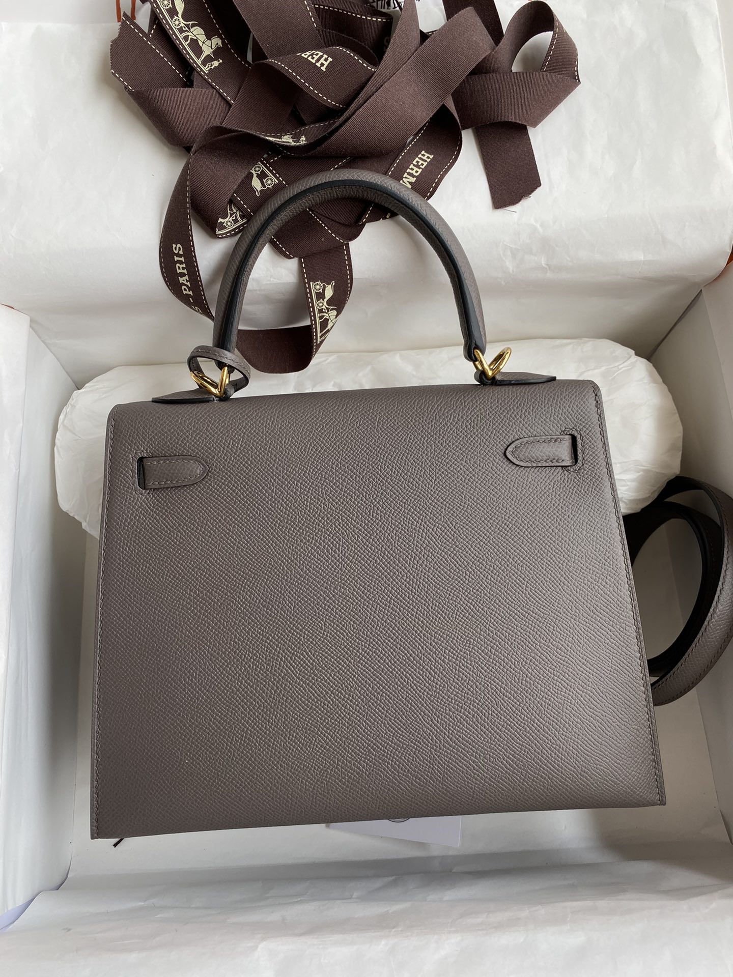 Hermes Kelly 25cm Handbag Shoulder Bag in Grey Epsom Leather